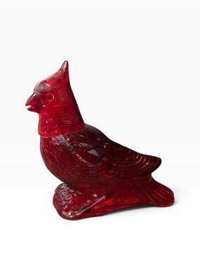 Avon vintage Red Glass Cardinal Decanter - Decorative Bird Accent